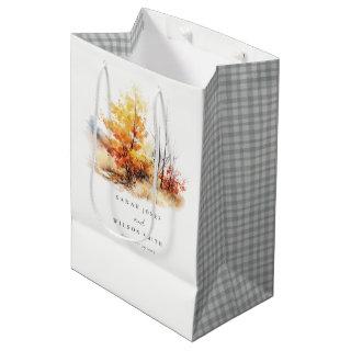 Rust Yellow Autumn Fall Landscape Plaid Wedding Medium Gift Bag