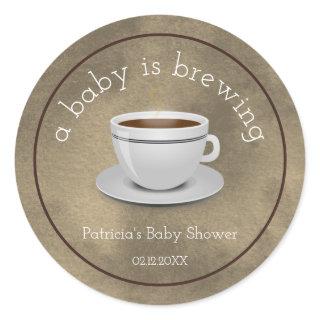Rustic A Baby Is Brewing Tea Party Baby Shower   Classic Round Sticker
