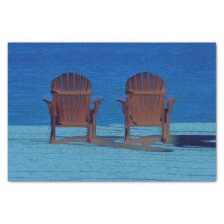 Rustic Adirondack Brown Beach Chairs Blue Ocean Tissue Paper