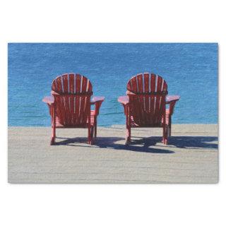 Rustic Adirondack Brown Beach Chairs Blue Water Tissue Paper