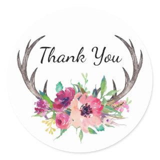 Rustic Antlers Boho Floral Allure Classic Round Sticker