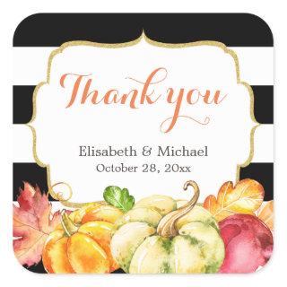 Rustic Autumn Pumpkins Fall Leaves Thank You Square Sticker