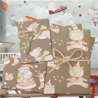 Rustic Baby's First Christmas Teddy Bear Fox Santa  Sheets