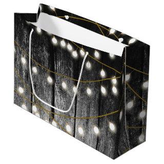 Rustic Barn Black Wood Gold String Lights Large Gift Bag