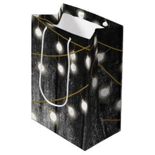 Rustic Barn Black Wood Gold String Lights  Medium Gift Bag