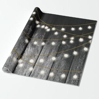 Rustic Barn Black Wood Gold String Lights