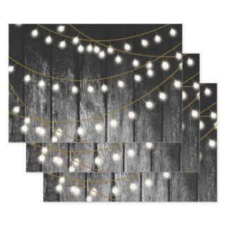Rustic Barn Black Wood Gold String Lights  Sheets