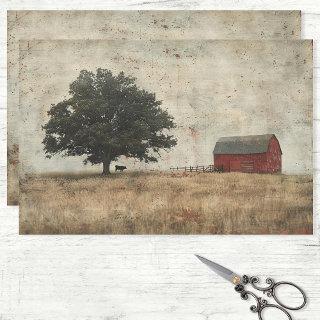 Rustic Barn Oak Tree and Cow Painting Decoupage Tissue Paper