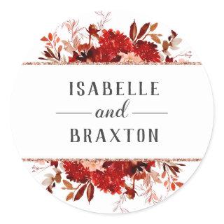 Rustic Beauty Floral Framed Monogram Wedding Classic Round Sticker
