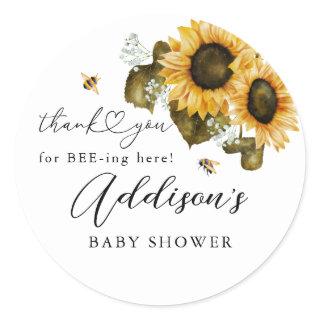 Rustic Bee Sunflower Baby Shower Favor Classic Round Sticker