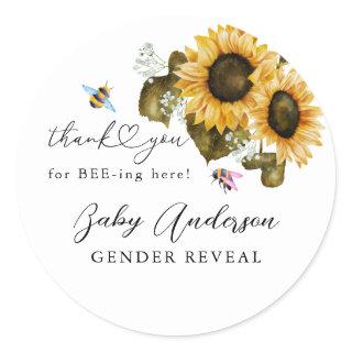 Rustic Bee Sunflower Gender Reveal Party Favor Classic Round Sticker