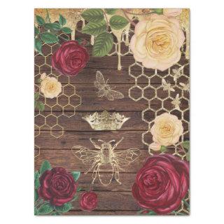 rustic bees and roses tissue paper
