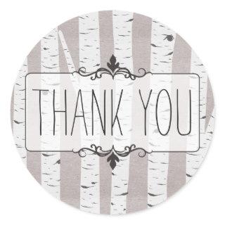 Rustic Birch Wood Trees & Branches Thank You Classic Round Sticker