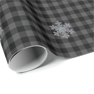 Rustic black, grey Tartan plaid - snow flake