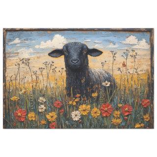 Rustic Black Lamb with Wildflowers Art Decoupage Tissue Paper