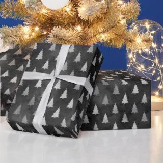 Rustic black silver Christmas trees pattern