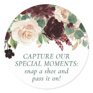 Rustic Blooms | Terracotta and Marsala Red Camera Classic Round Sticker