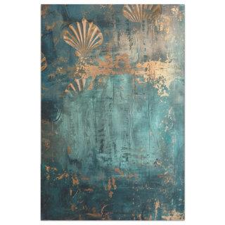 Rustic Blue Abstract Ocean & Shells  Tissue Paper