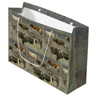 Rustic Blue Farm Cow Wooden Pattern Masculine Dad Large Gift Bag