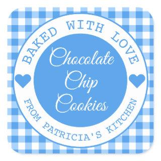 Rustic Blue Gingham Baked With Love Cookies Square Sticker