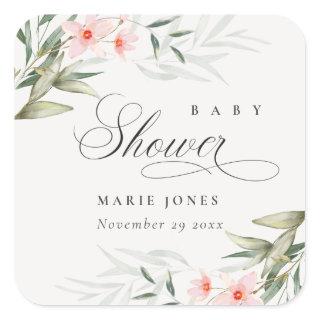 Rustic Blush Greenery Floral Bunch Baby Shower Square Sticker