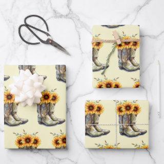Rustic Boho Pattern - Cowboy Boots with Sunflowers  Sheets