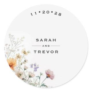 Rustic Boho Watercolor Wildflowers Classic Round Sticker