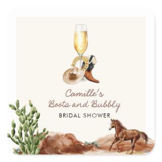 Rustic Boots and Bubbly Bridal Shower Square Sticker