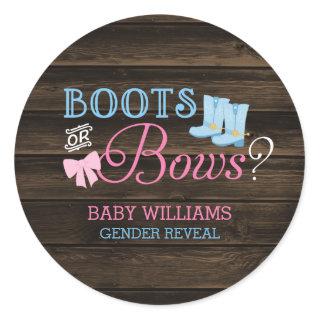 Rustic Boots or Bows Gender Reveal Baby Shower Classic Round Sticker