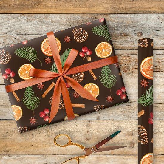 Rustic Botanical Pinecones Pine Orange Pattern