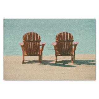 Rustic Brown Adirondack Beach Chairs Teal Water Tissue Paper
