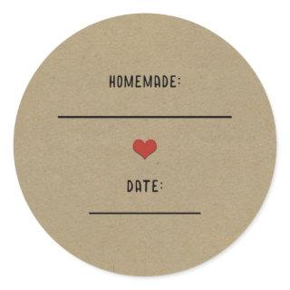 Rustic Brown Kraft Red Heart Homemade Canning Jar Classic Round Sticker