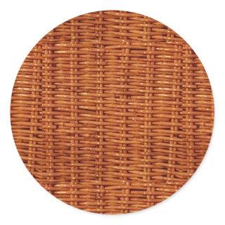 Rustic Brown Wicker Picnic Basket Country Style Classic Round Sticker