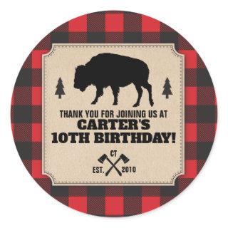 Rustic Buffalo Plaid Bison Kraft Look Panel Thanks Classic Round Sticker