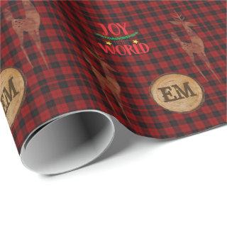 Rustic Buffalo Plaid Stag Monogram Initials XMAS