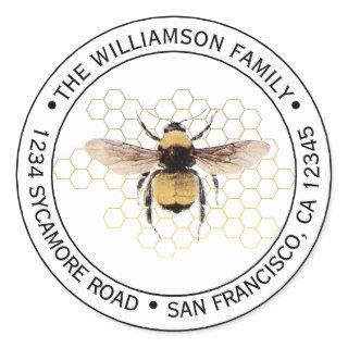 Rustic BumbleBee Round Return Address Classic Round Sticker