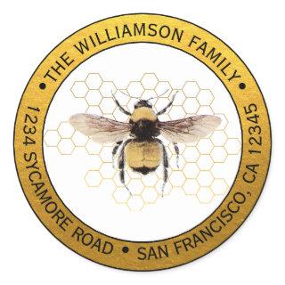 Rustic BumbleBee Round Return Address Gold Classic Round Sticker