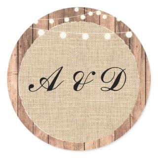 Rustic Burlap Wood Wedding Stickers I DO BBQ Label
