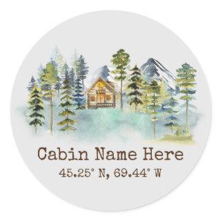 Rustic Cabin Custom Coordinates Pinery Mountain Classic Round Sticker