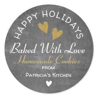 Rustic Chalkboard Baked With Love Holiday Cookies Classic Round Sticker