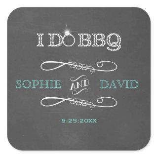 Rustic Chalkboard Burlap I DO BBQ Engagement Party Square Sticker