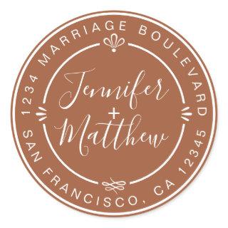 Rustic Chic Monogram Return Address TerraCotta Classic Round Sticker