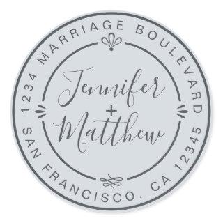 Rustic Chic Wedding Return Address Pastel Blue Classic Round Sticker