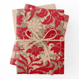 Rustic Christmas Red and Beige  Set