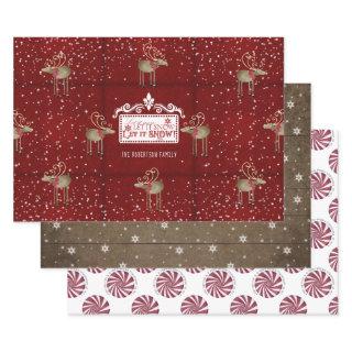 Rustic Christmas Reindeer Let it Snow Peppermint  Sheets