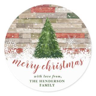 Rustic Christmas Tree Christmas Classic Round Sticker