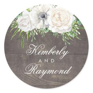 Rustic Country Chic | White Flowers Barn Wedding Classic Round Sticker