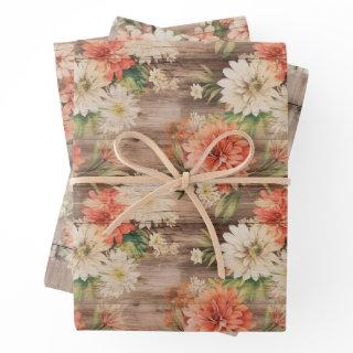 Rustic Country Distressed Wood Cream Peach Florals  Sheets