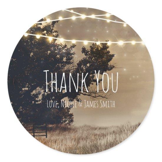 Rustic Country Field & Lights Wedding Favor Classic Round Sticker