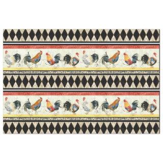 Rustic Country Roosters Harlequin Black Decoupage Tissue Paper